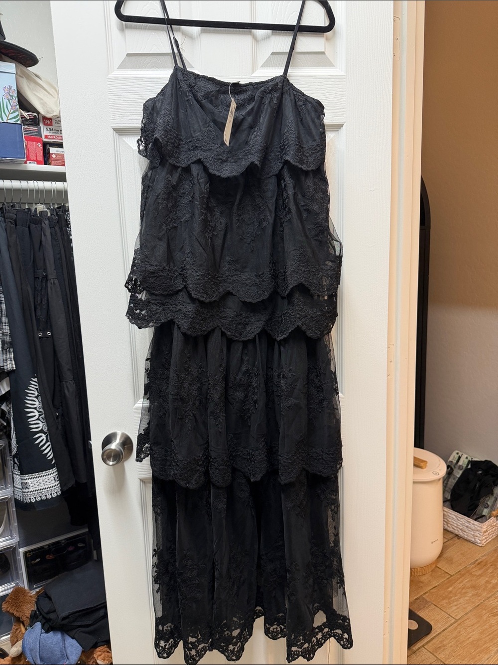 Black Tiered Lace Maxi Dress with Spaghetti Straps